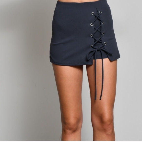 Dark Gray Lace Up Skort - Picture 3 of 7